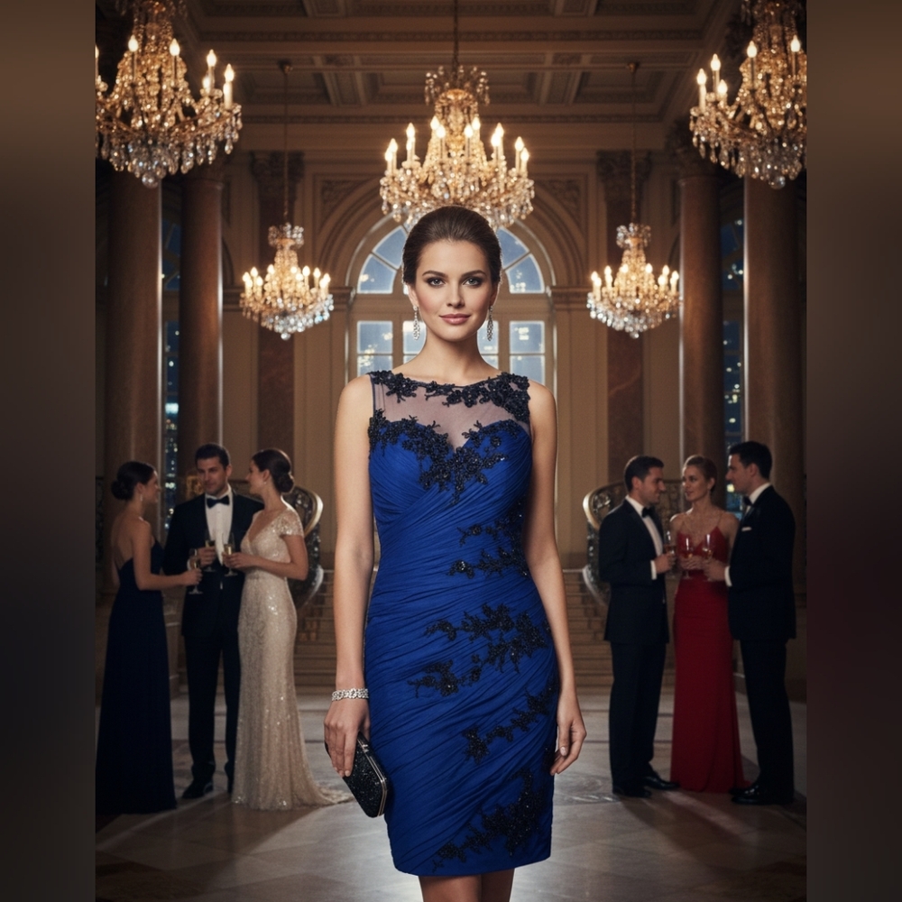 NWT Macduggal blue mini cocktail dress 8